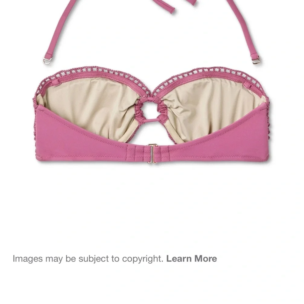 Shade & Shore Mauve crochet bando bikini with straps optional size 34 B